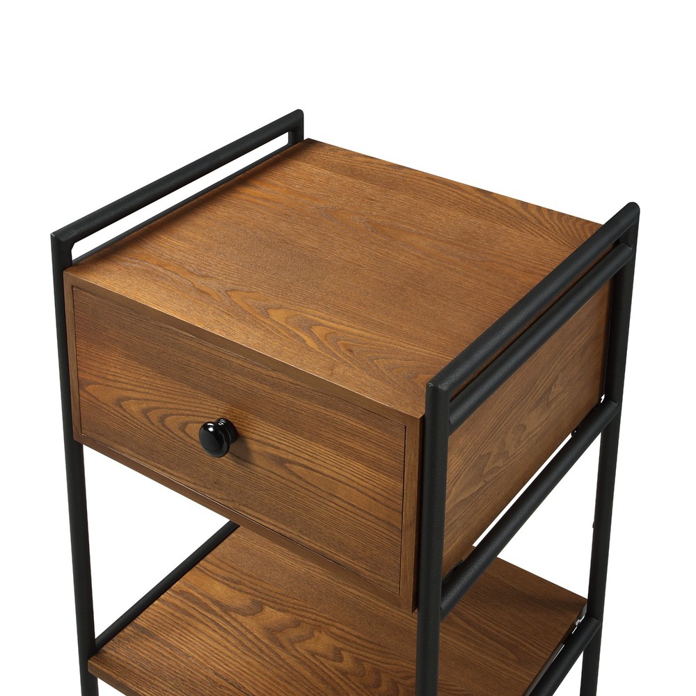Azalea Park Walnut Wood 1 Drawer Side Table