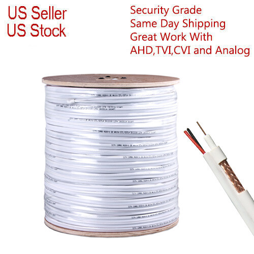 RG59 200ft 500ft 1000ft Security Camera Siamese Coaxial 20AWG Cable + 18/2 Wire