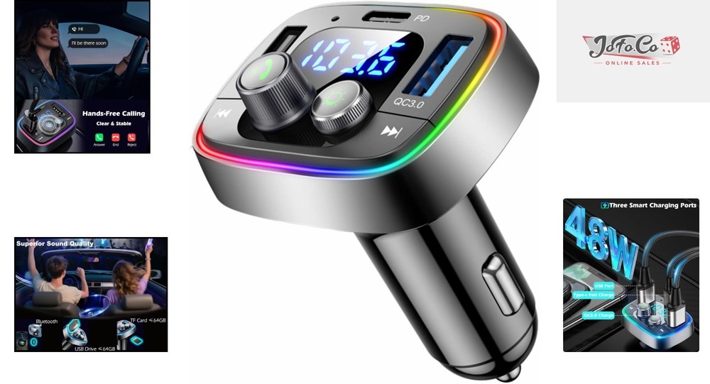 Wireless Bluetooth Car Adapter with 48W Charging & Hands-Free Calling Excellence