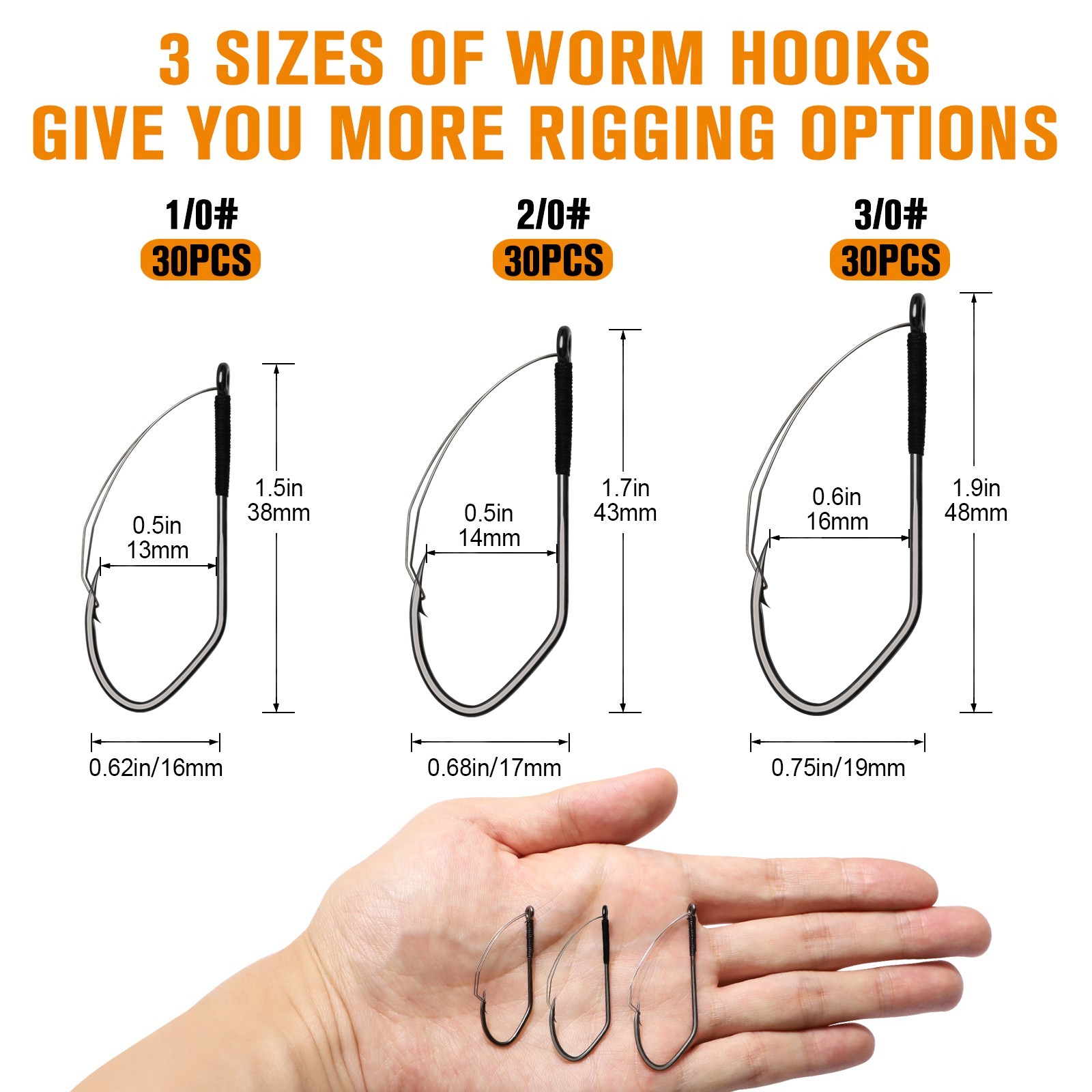 Dovesun 30PCS Weedless Worm Hooks - 2/0 V Fishing Hooks for Wacky Rig Texas Rig