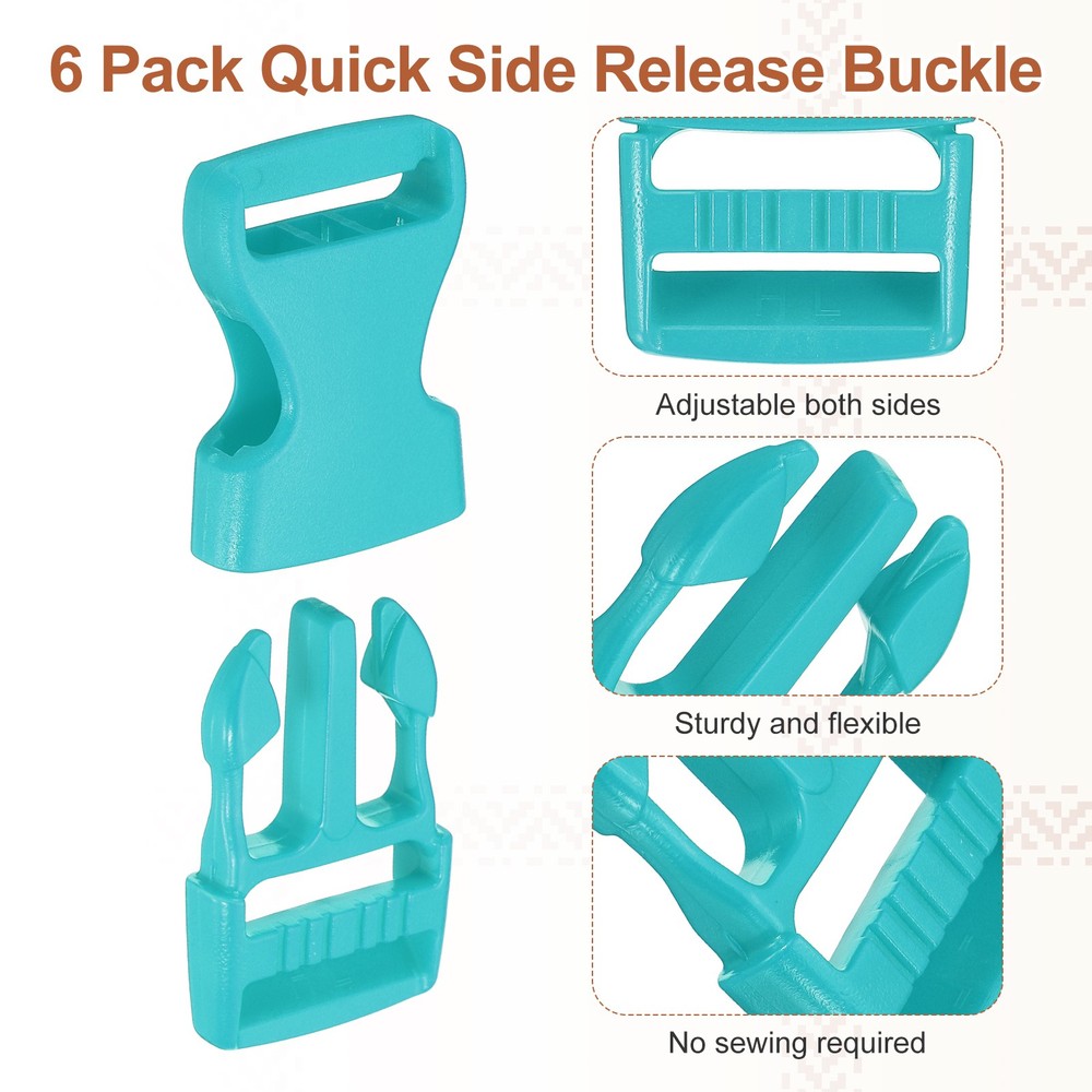 6 Pack Quick Side Release Buckle, 1" Plastic Buckle Clip, Sky Blue