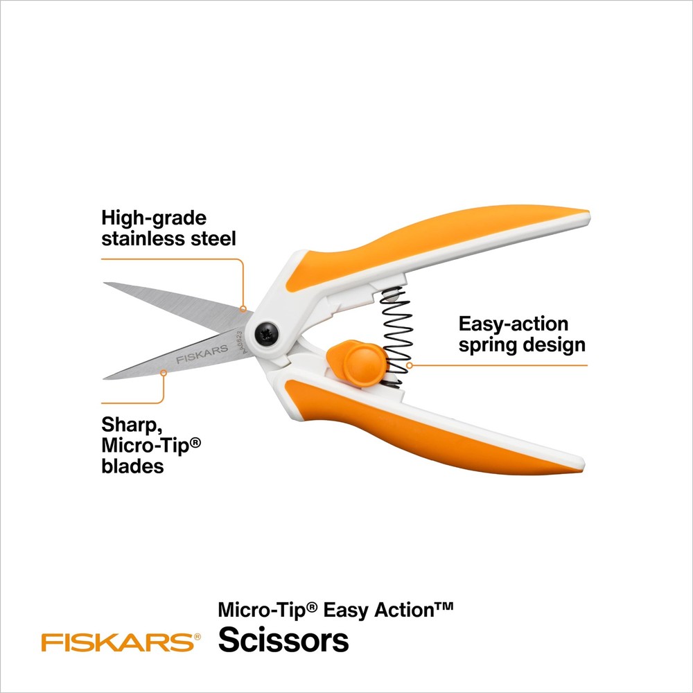 Fiskars Micro-Tip Spring Assisted Scissors, Precision Cutting Stainless Steel