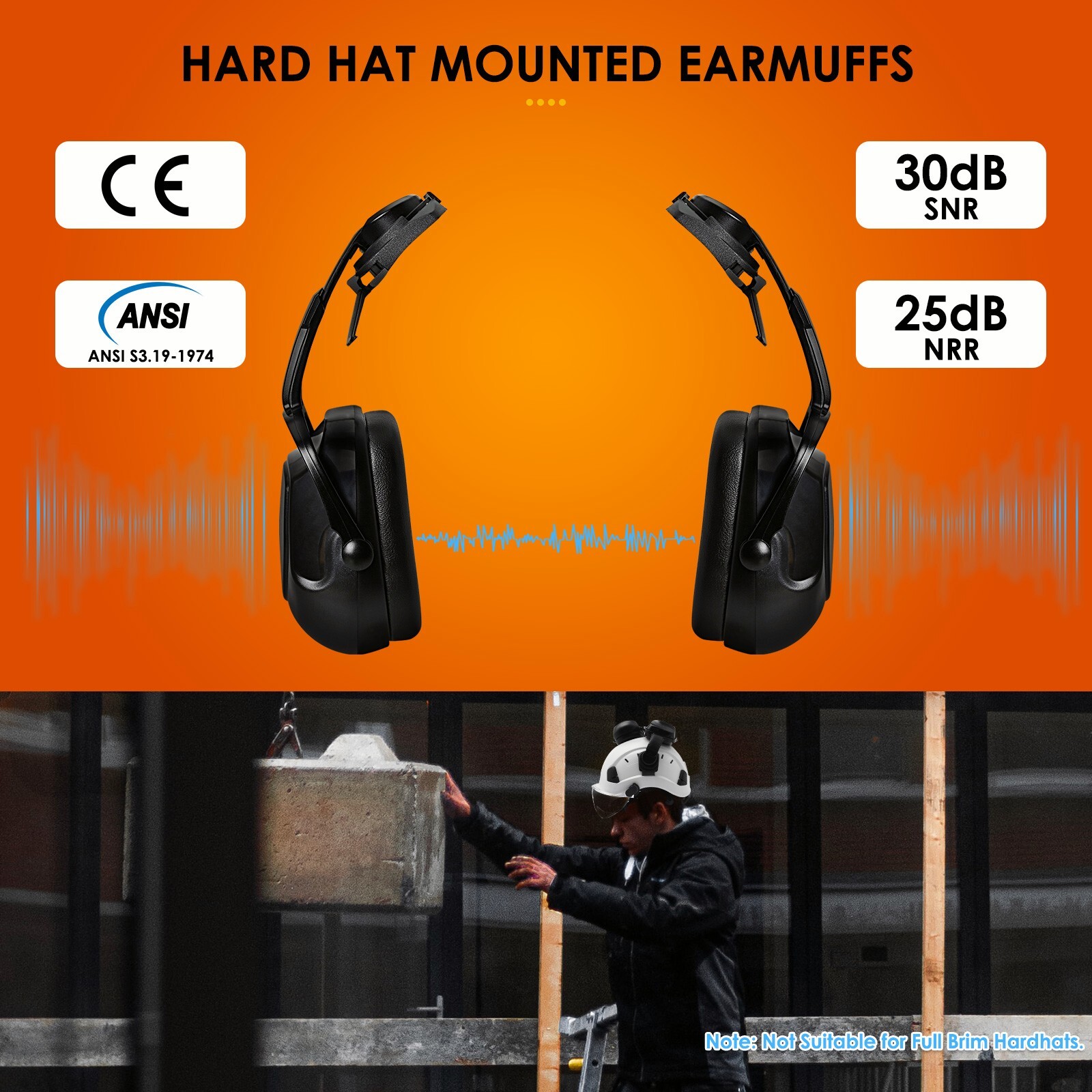 Hard Hat Ear Muffs for Aolamegs Safety Helmet Protective Earmuffs