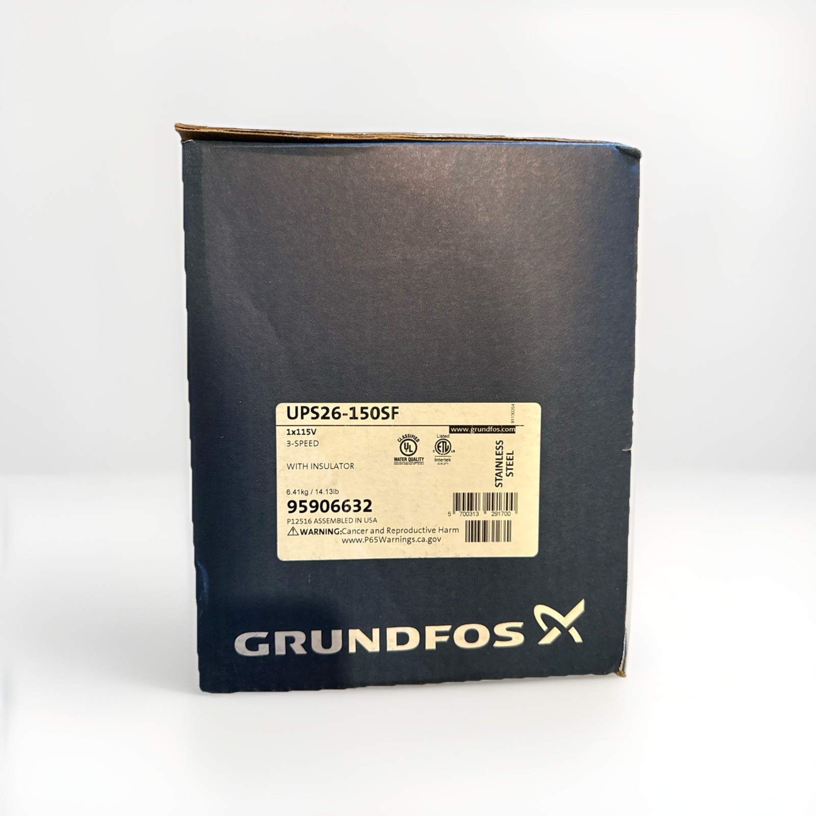 New GRUNDFOS, 95906632, UPS26-150SF, 3-Speed, Stainless Steel, Circulator Pump