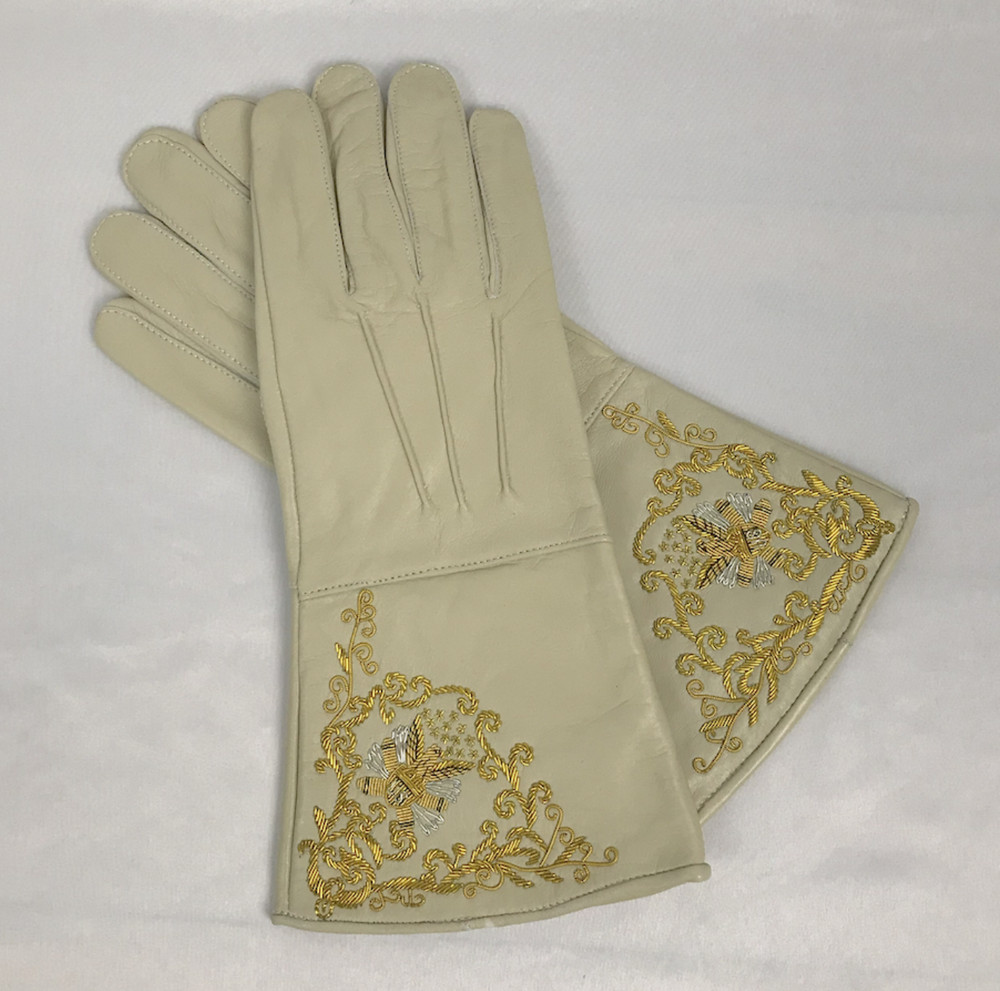 Buff Colored Embroidered Artillery Gauntlets - Size XL