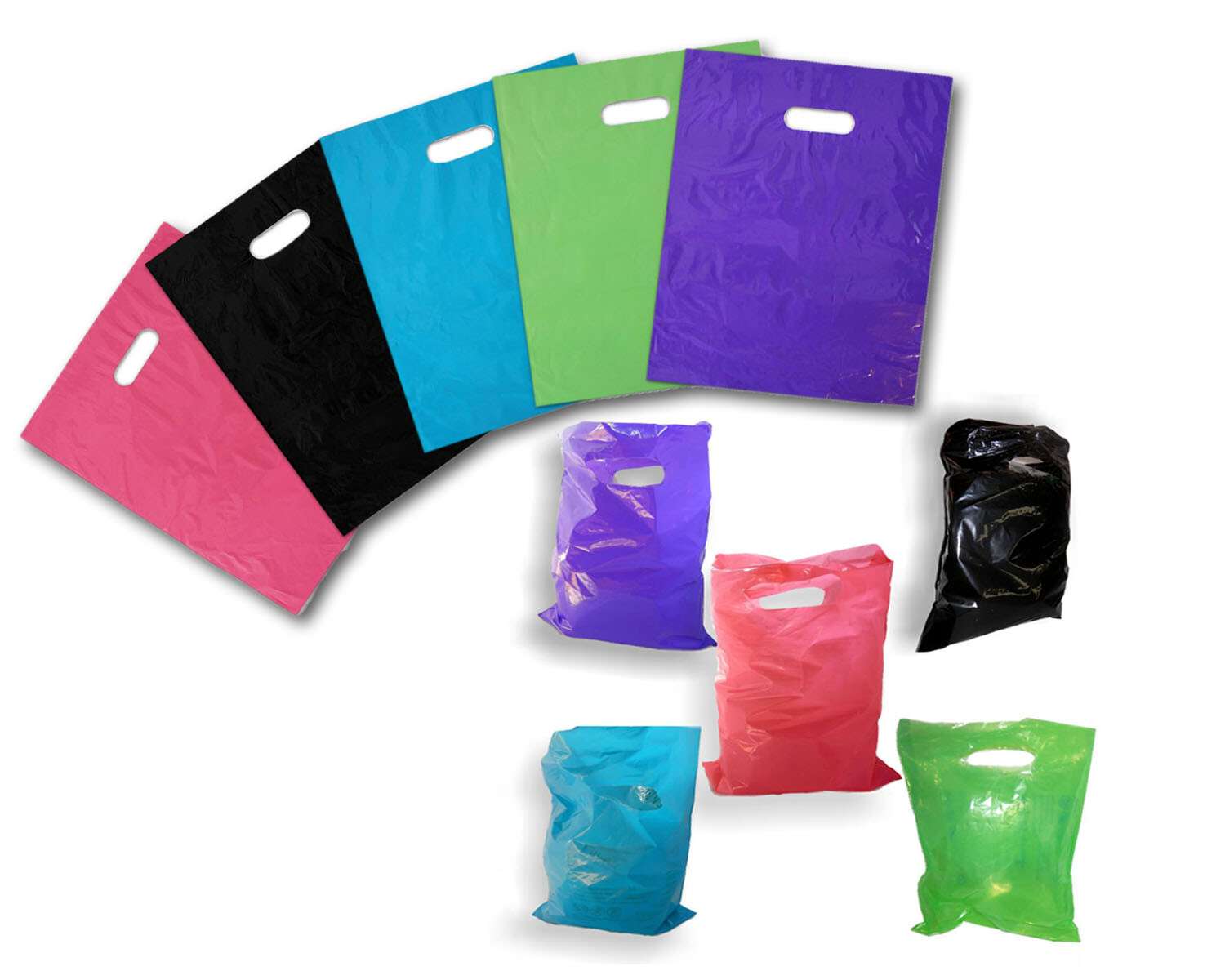 9" x 12" Colored PLASTIC MERCHANDISE Bags Retail Store Bags w/Die Cut Handles