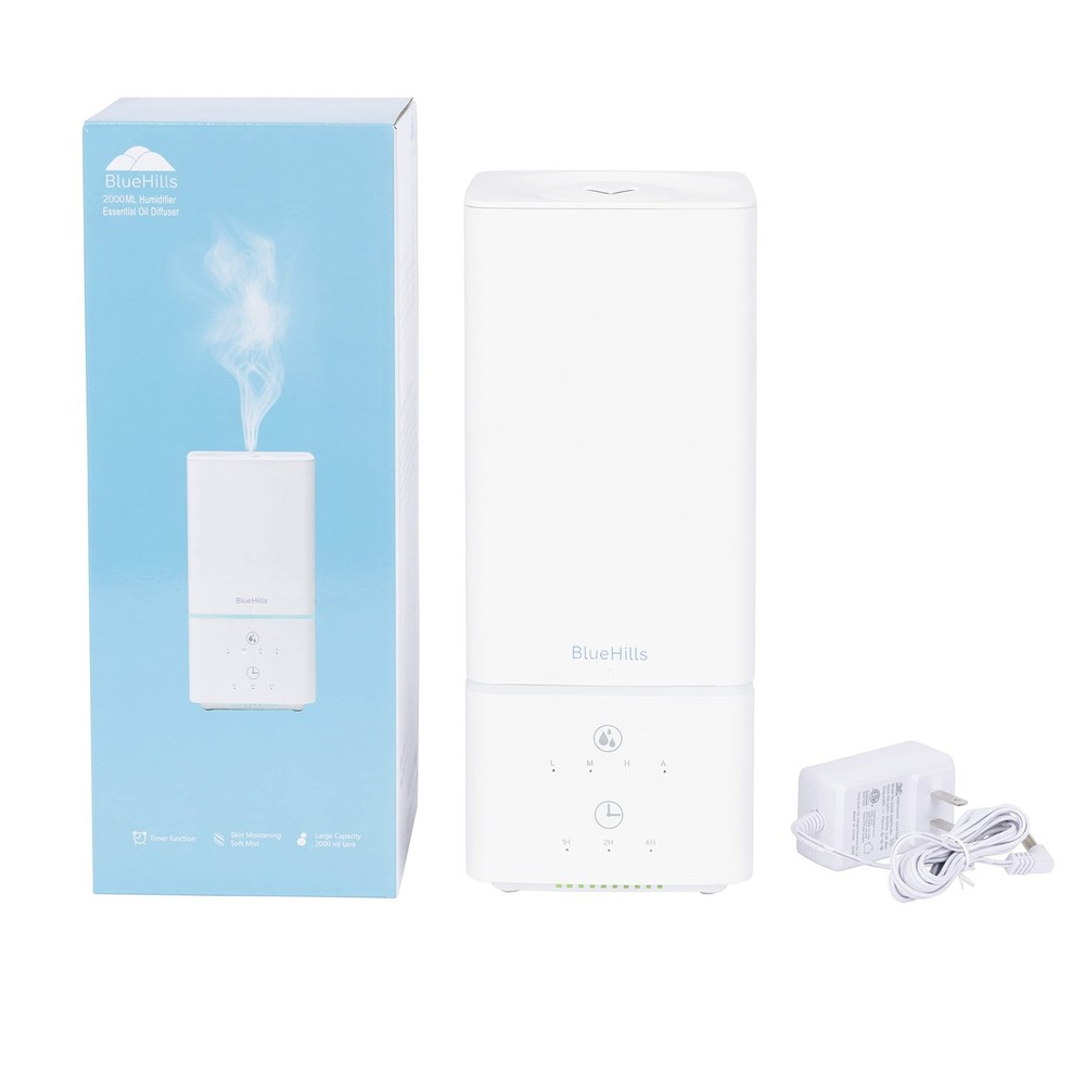 BlueHills 2000 ML Essential Oil Diffuser Humidifier Combo Square White Aroma