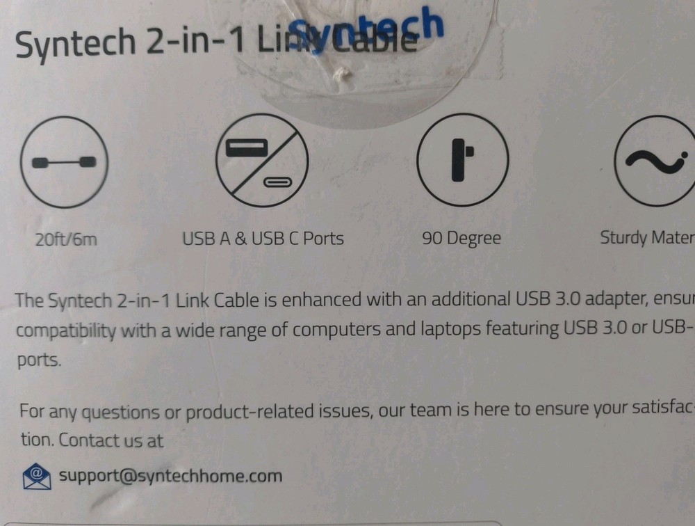 Syntech 2-in-1 VR Link Cable 20FT - USB A & USB C