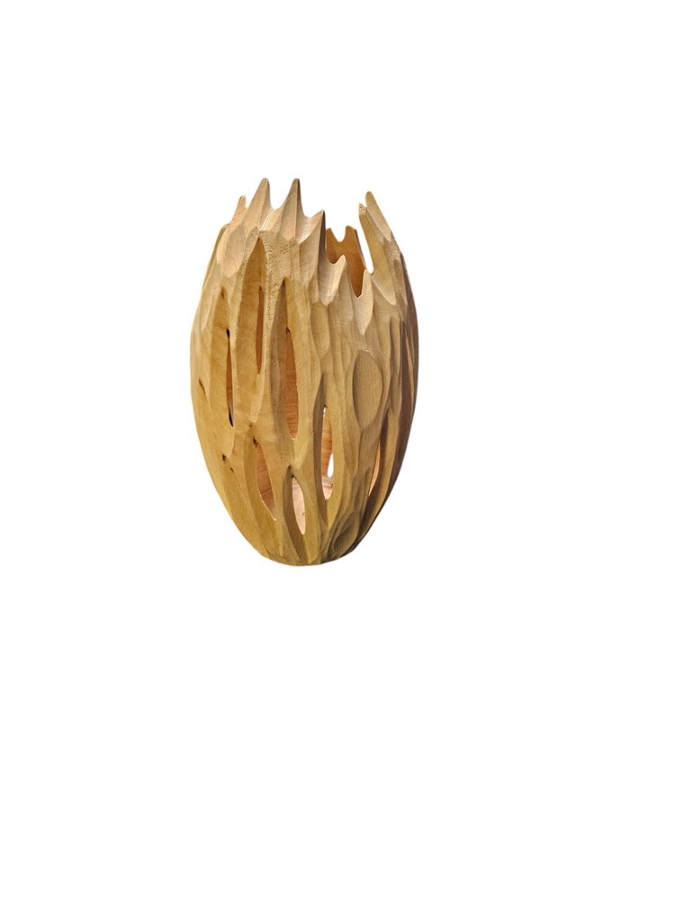 Roro Wood Vase Hand Crafted 9"