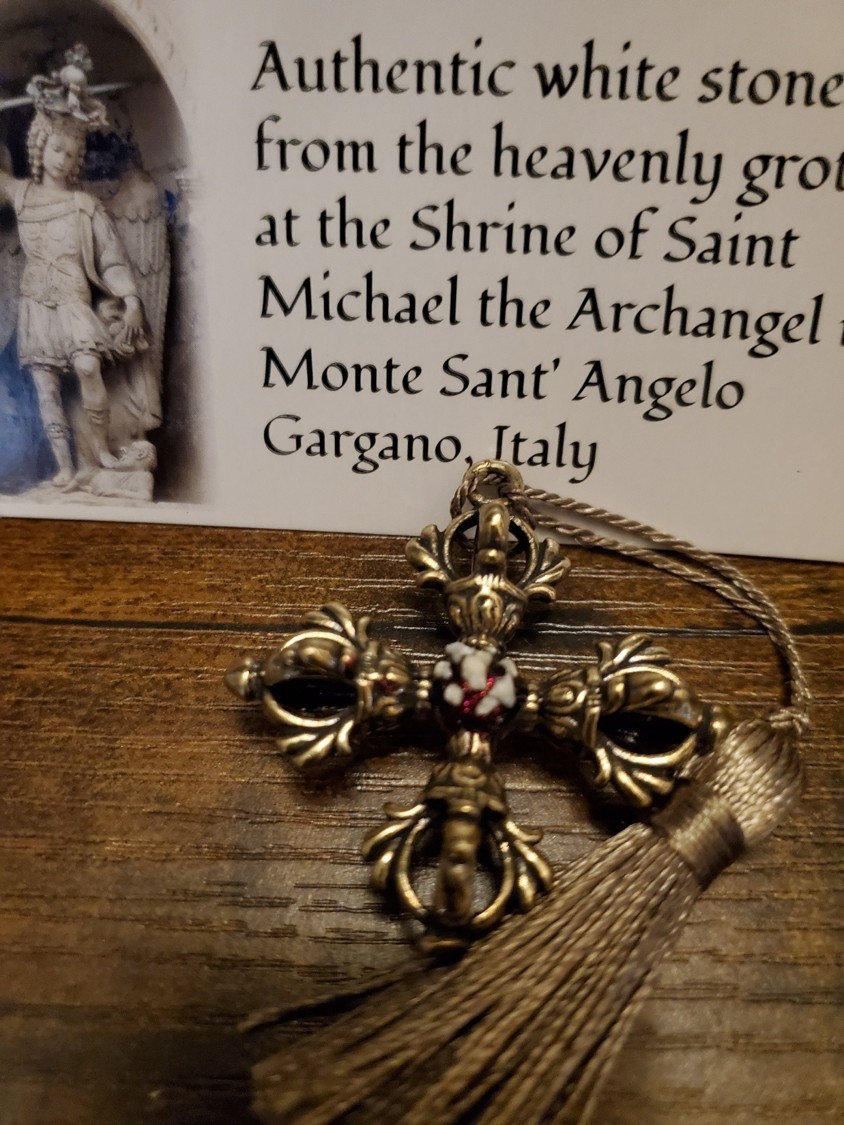 St. Michael Cross Medallion Stones Cave Monte Sant’Angelo Gargano Italy