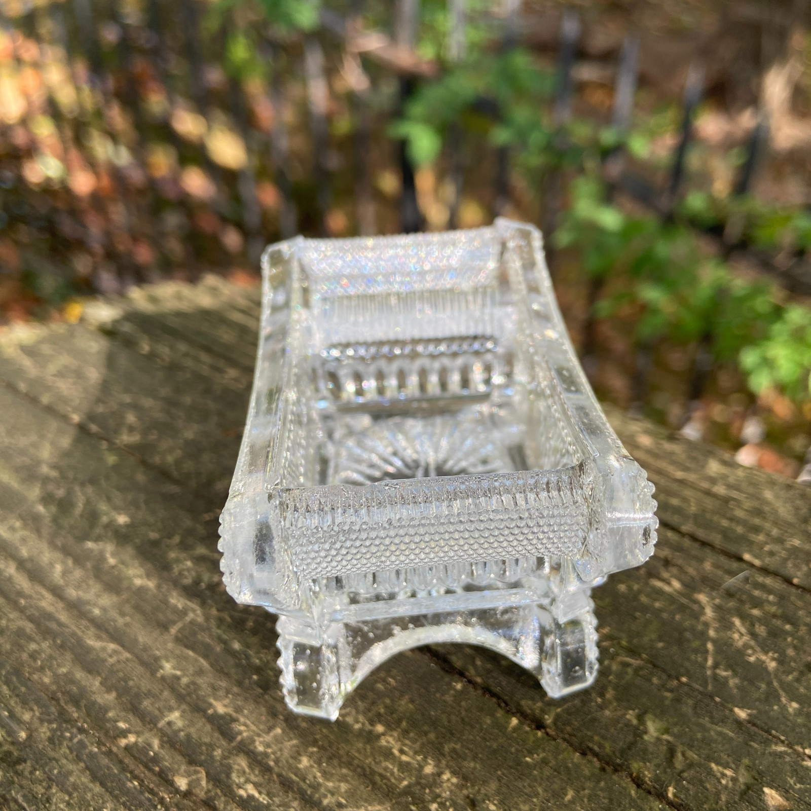 Antique 1830s Lacy Flint Glass Beaded Scroll + Basket of Flowers Open Salt BS-3A