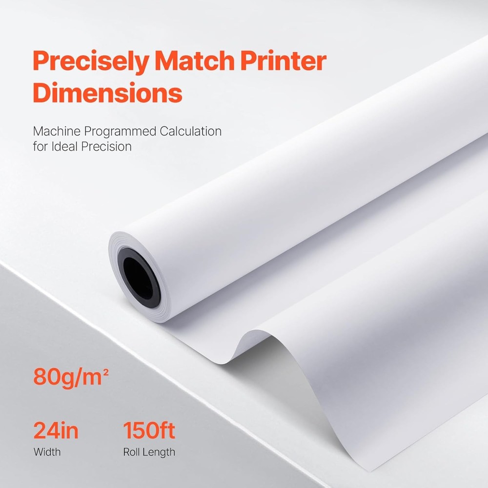 24"x150' 36"x150' 20lb Bond Plotter Paper for Wide Format Inkjet Printer 2" Core