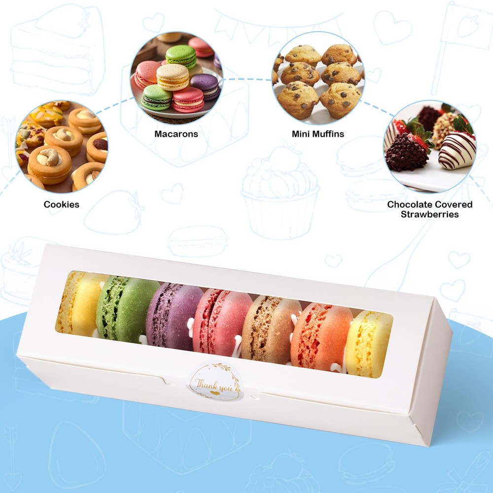 20 Pack Macaron Boxes with Window - 7.3x2x2 in Macaron Packaging Containers H...