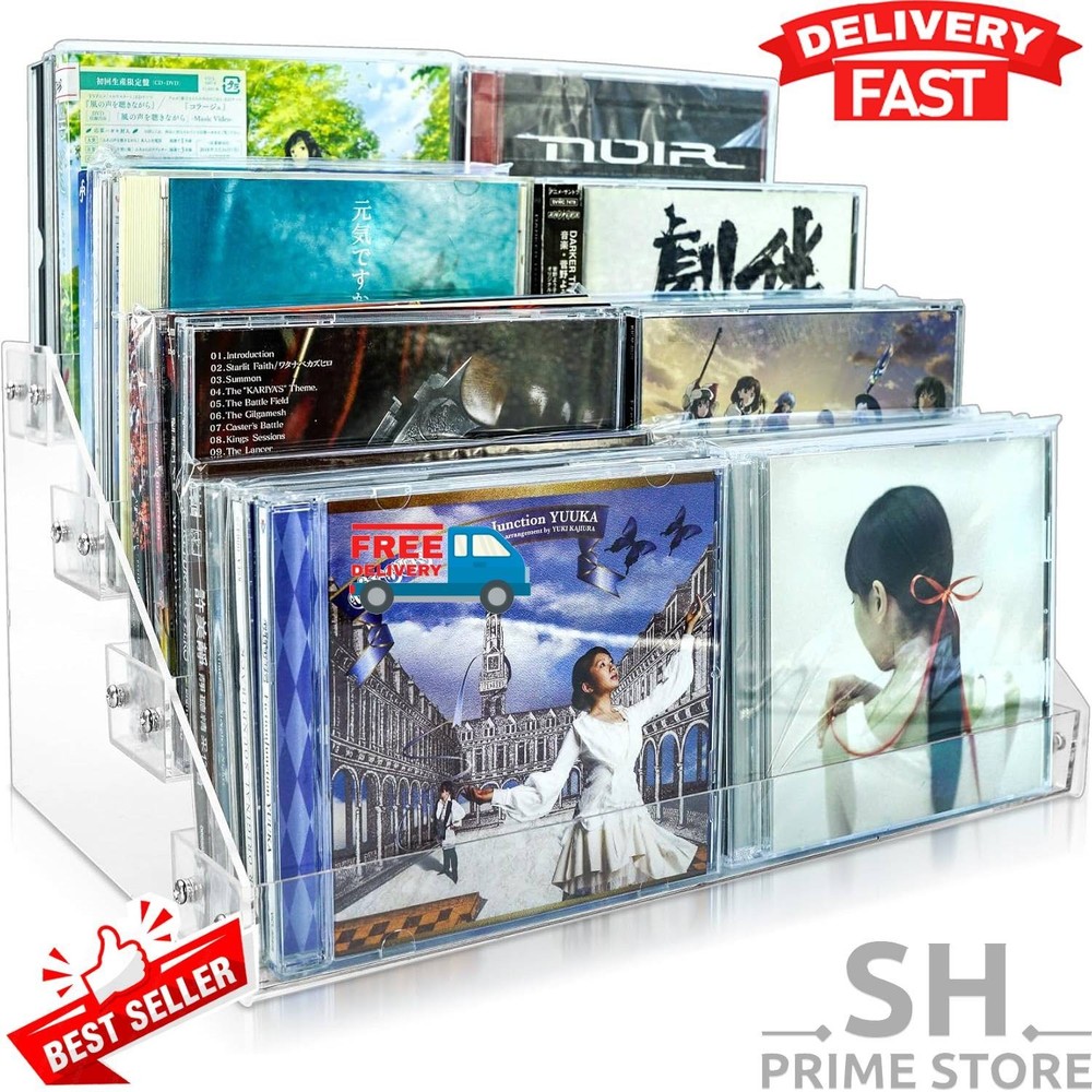 Stackable CD/DVD Multimedia Holder Media Storage Rack Clear Plastic 32 CD Holder