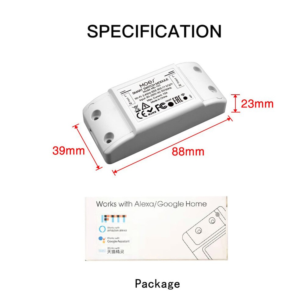 MOES WiFi Smart Switch Module Light Wireless For Alexa Google APP Remote Control
