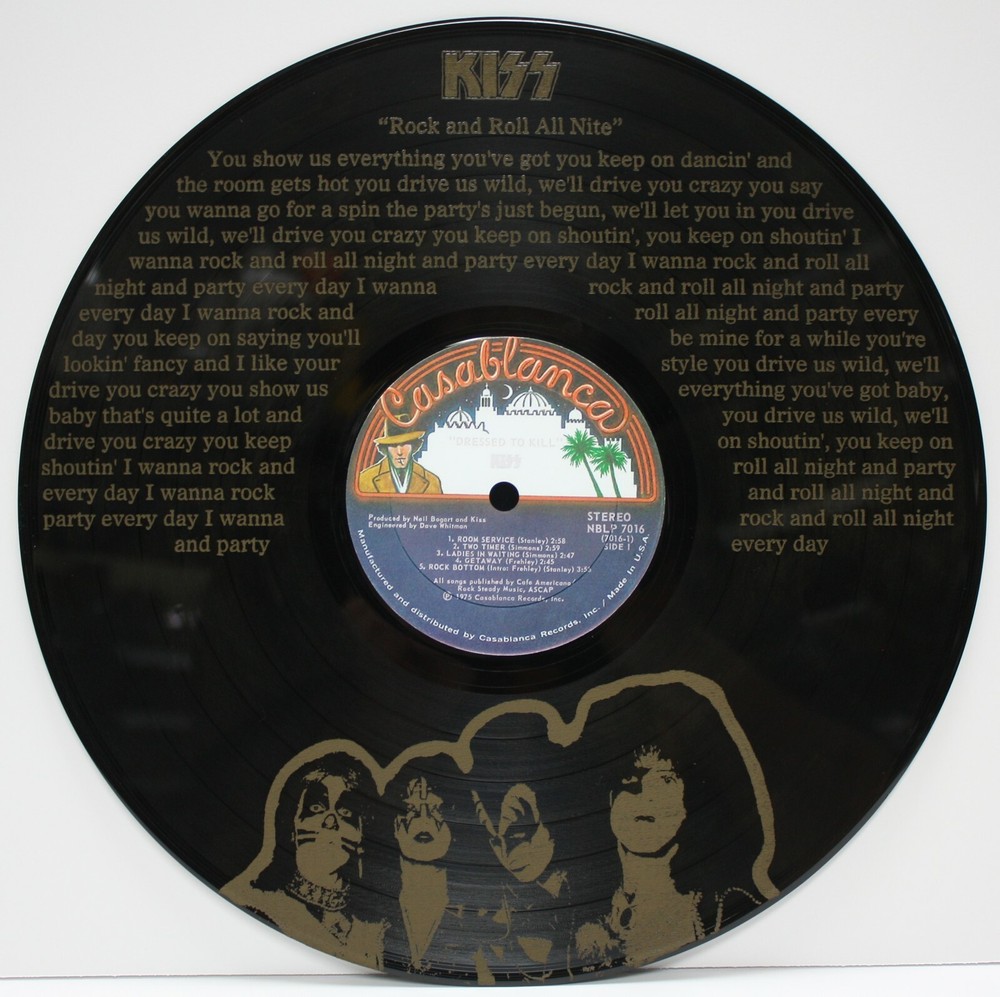 KISS 12 inch Black vinyl LP laser etched wall art. "M4"