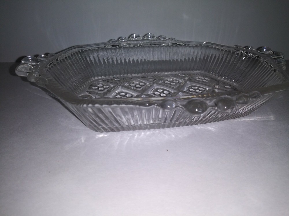 Depression Patterned Glass Double Handled Hobnail Tray