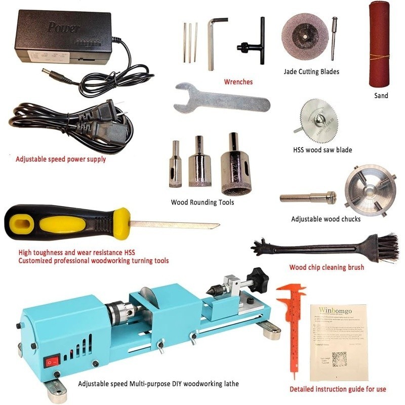 Mini Woodworking Lathe HSS Tools Adjustable Chuck Easy DIY Multi-purpose New
