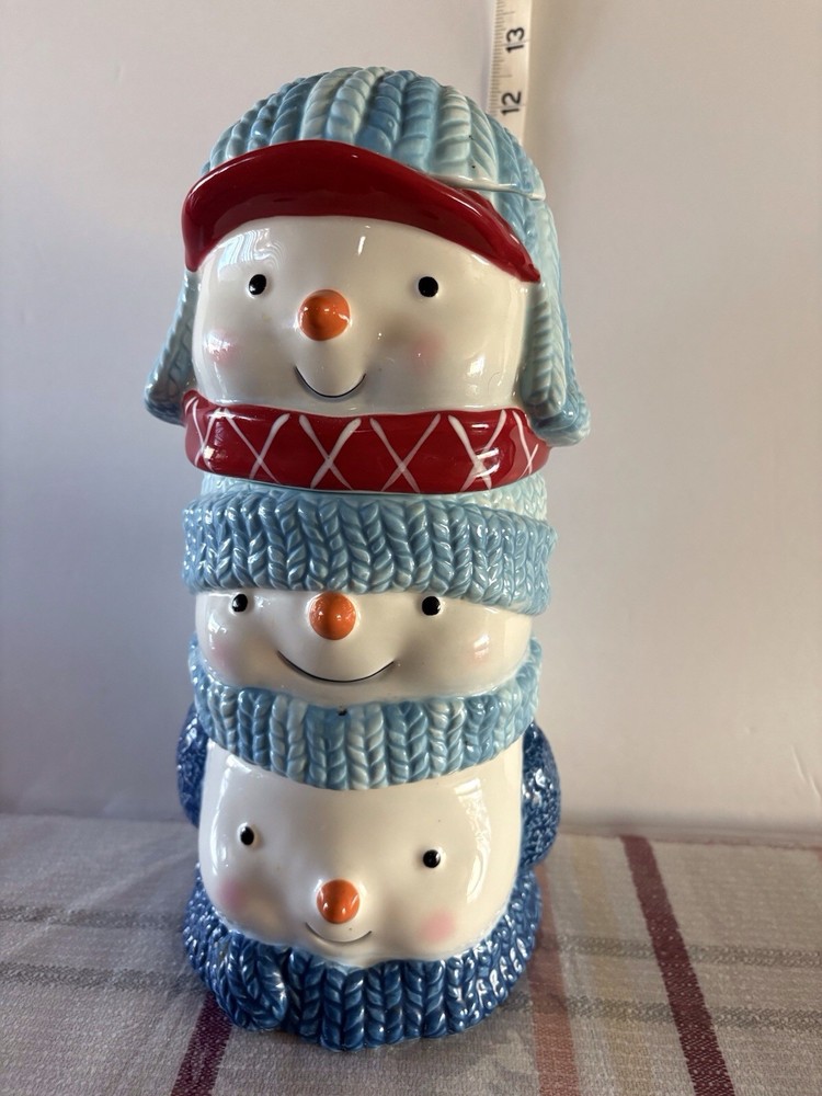 St Nicholas Square Holiday LET IT SNOW 4 Piece  Stacking Snowman Bowls