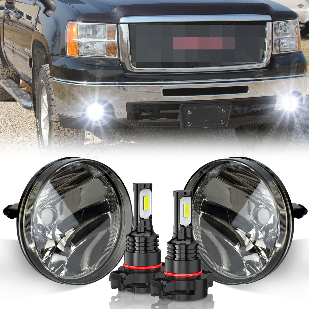 Pair For 2007 2008-2013 GMC Sierra 1500 2500 3500HD Bumper LED Fog Lights Lamps