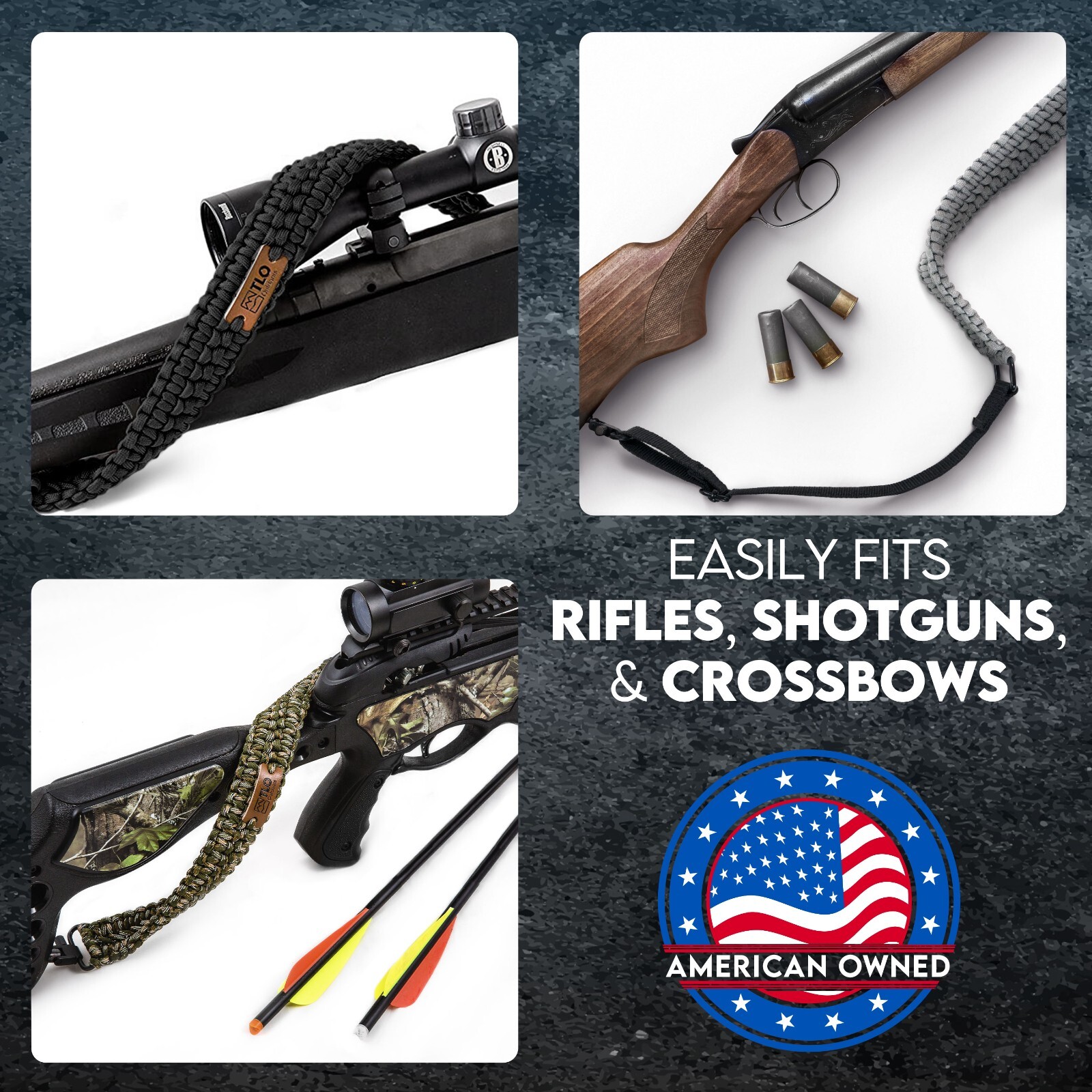 TLO Outdoors Adjustable 2-Point Paracord Gun Sling for Rifle, Shotgun, Crossbow