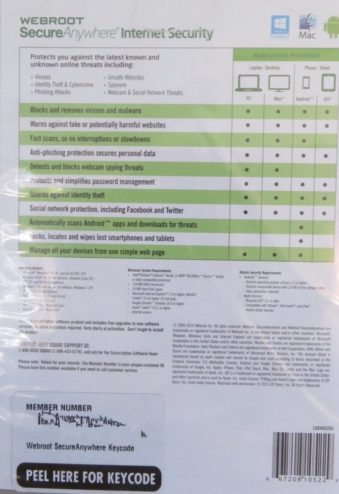 INTERNET SECURITY WEBROOT SECURE/ANYWHERE JOIN THE PROTECTED SOFTWARE PC/MAC #B1
