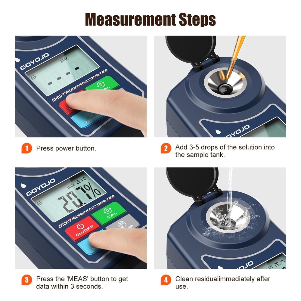 Digital Brix Refractometer 0-55% Range Meter ±0.5 Brix/1℃ Accuracy with Case