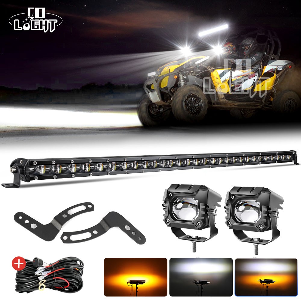 For Polaris RZR PRO R/R4 32" LED Light Bar +3" Work Pods+Roof Mount & Wiring Kit