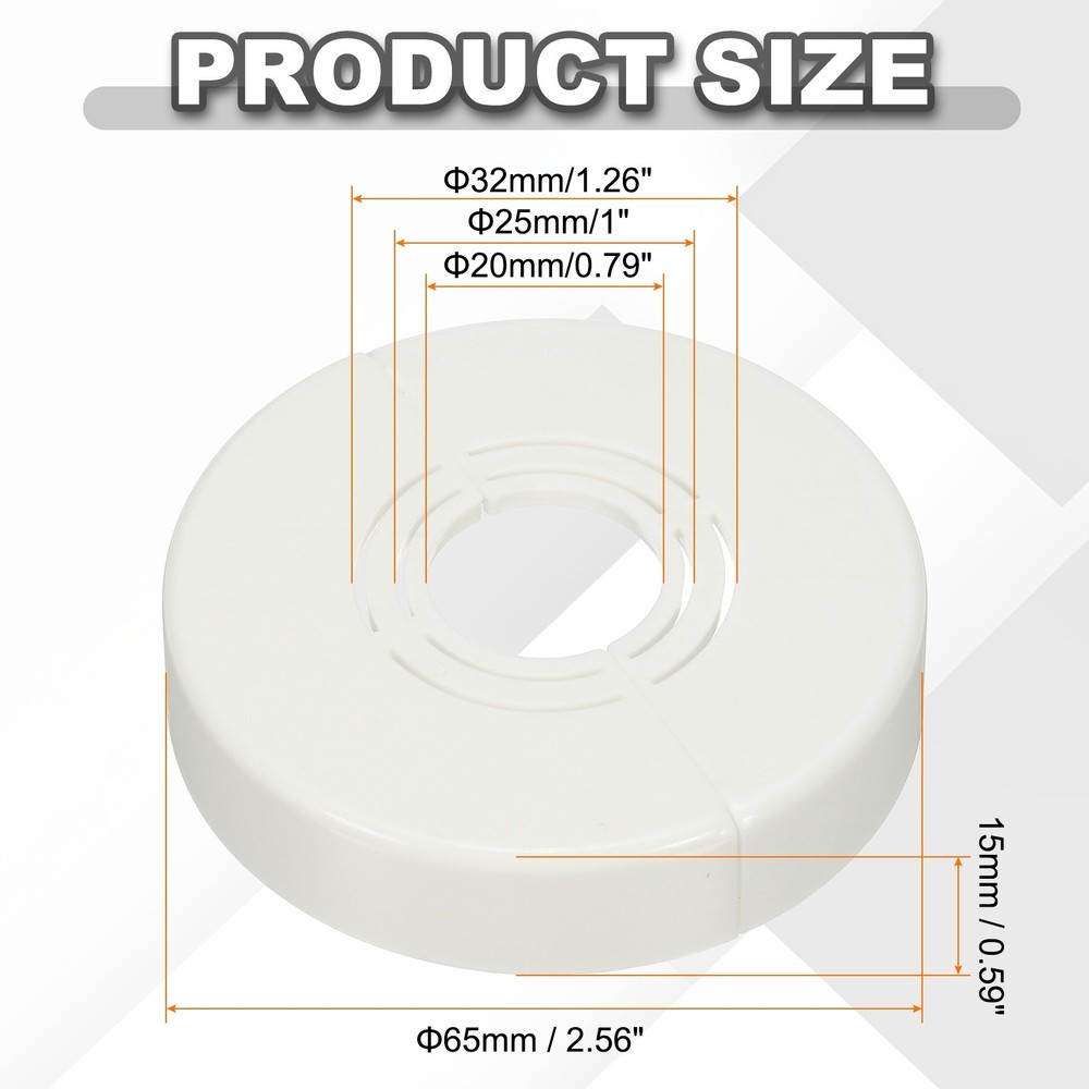 2pcs Wall Split Flange 0.59" Plastic Round Split Flange Pipe Cover, White