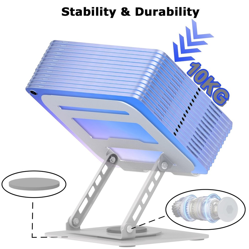 Silver Adjustable Laptop Stand 360 Rotating Computer Riser Fits 18 Inch PC