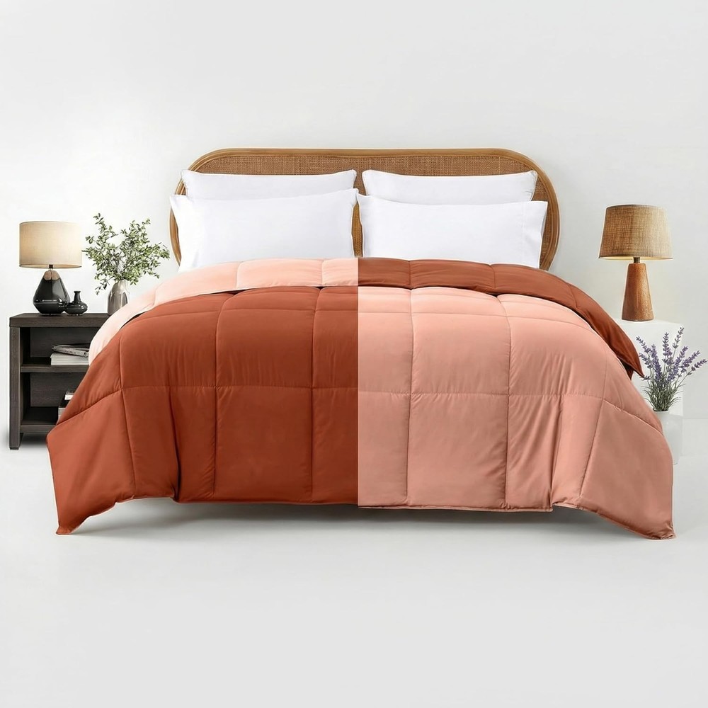 -Round Comfort: Rust/Clay Reversible King Comforter in Durable Microfiber