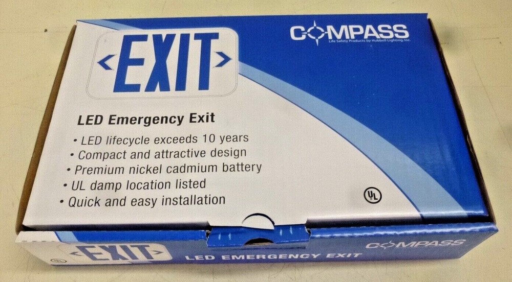 NEW! COMPASS, CEG HUBBELL LIGHTING COMPASS Exit Sign/ Battery
