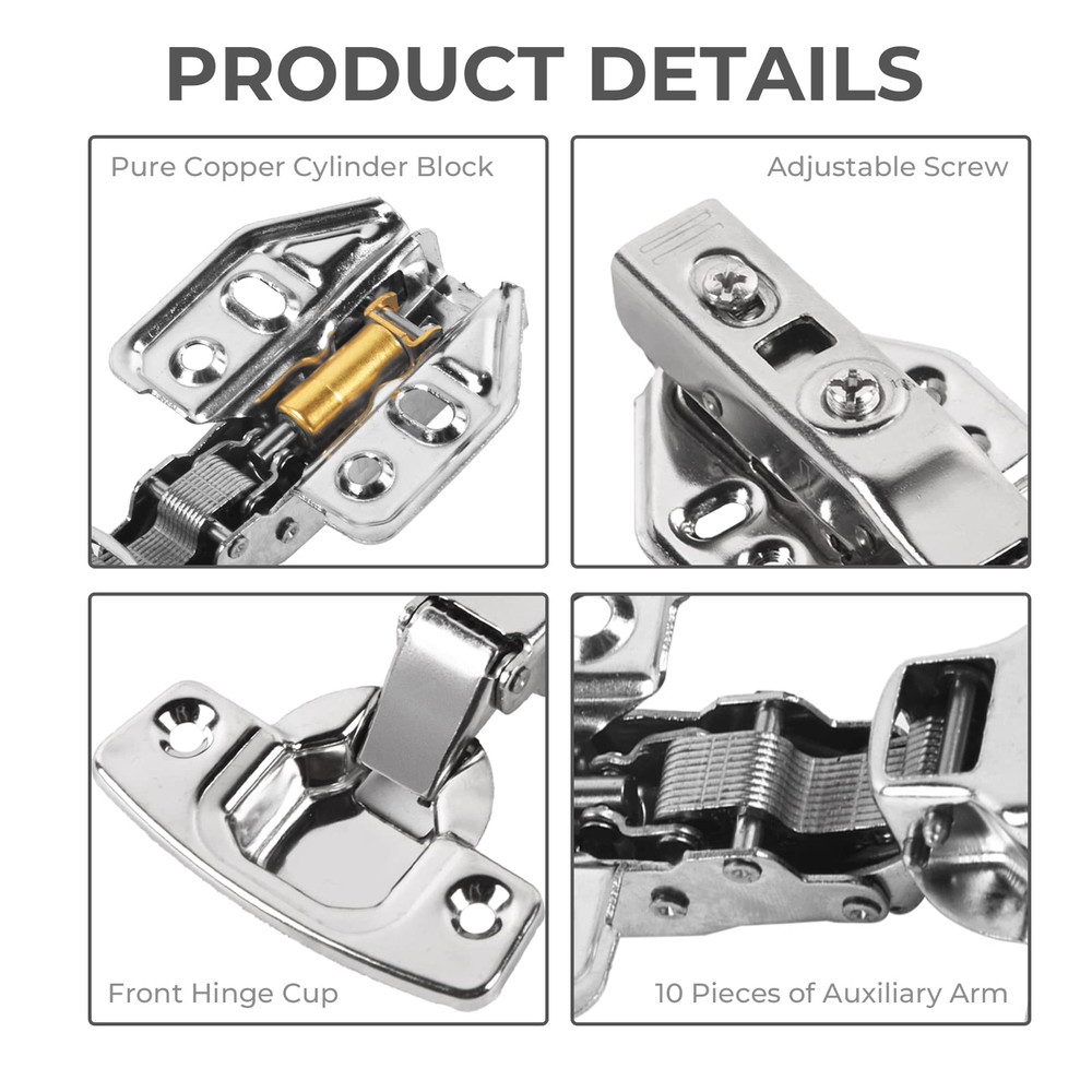 20pcs Damping Buffer Hinge Plates Cabinet Hidden Hinges With Fixing Screws