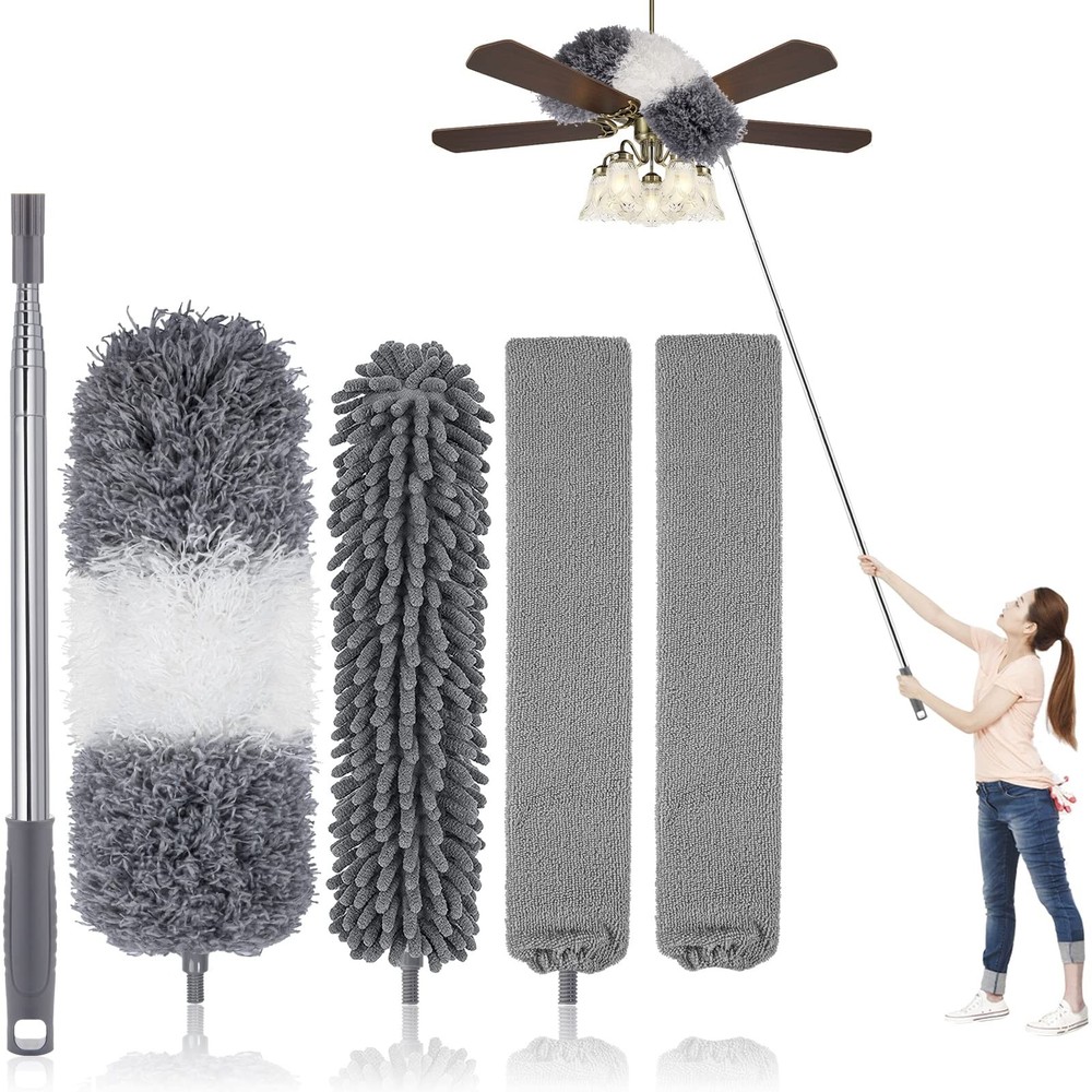 Extendable Microfiber Feather Duster Kit 30-100" - Bendable, Washable, 5 Pcs for