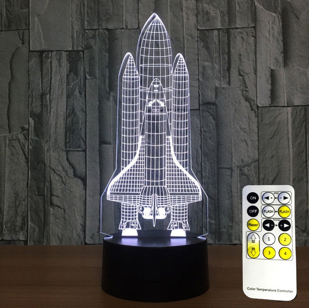 3D Space Rocket Night Light 7-Color Changing LED Table Lamp W/ Remote Control S