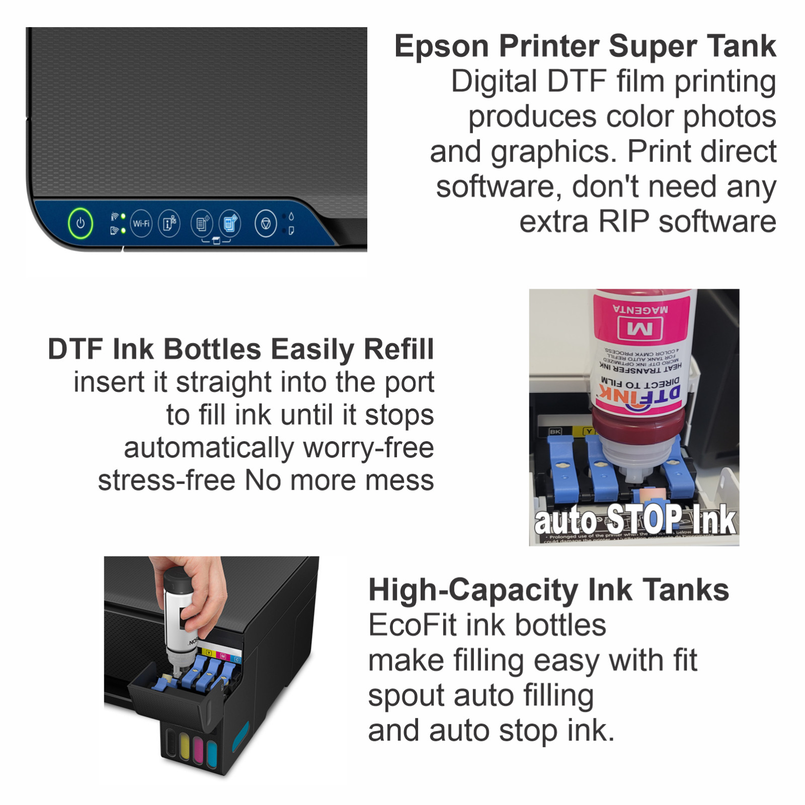 Epson Printer with DTF Ink Heat Transfer Full Color T-Shirt Print Starte Bundle