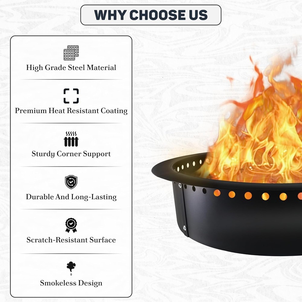 FEBTECH 46” Smokeless Outdoor Fire Pit Insert with Heat Resistant Coating