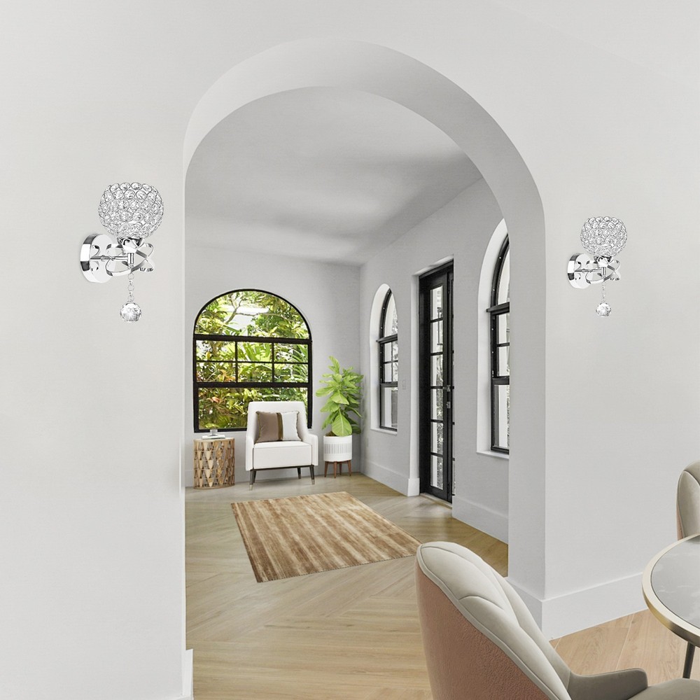 4-Pack Silver Crystal Wall Sconces – E26 Hardwired Modern Wall Lights