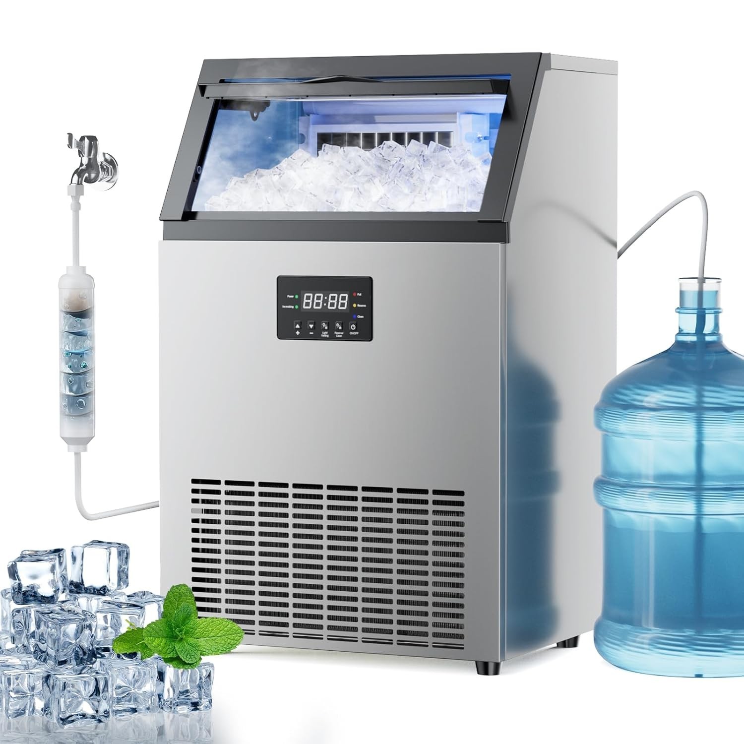 200lbs/24H Commercial Ice Maker Under Counter Freestanding Full ice Cube Machine