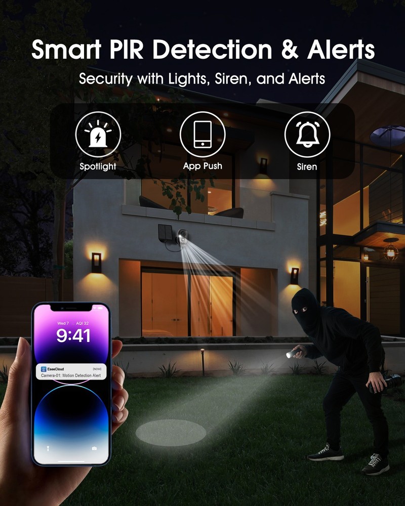 4MP Wireless Security Camera System Wifi Solar Battery Powered 2 Way Audio