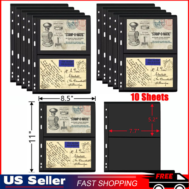Stamp Pages Stamp for Album Binder, 10 Sheet, 2 Rows Pages for Stamp Collectors