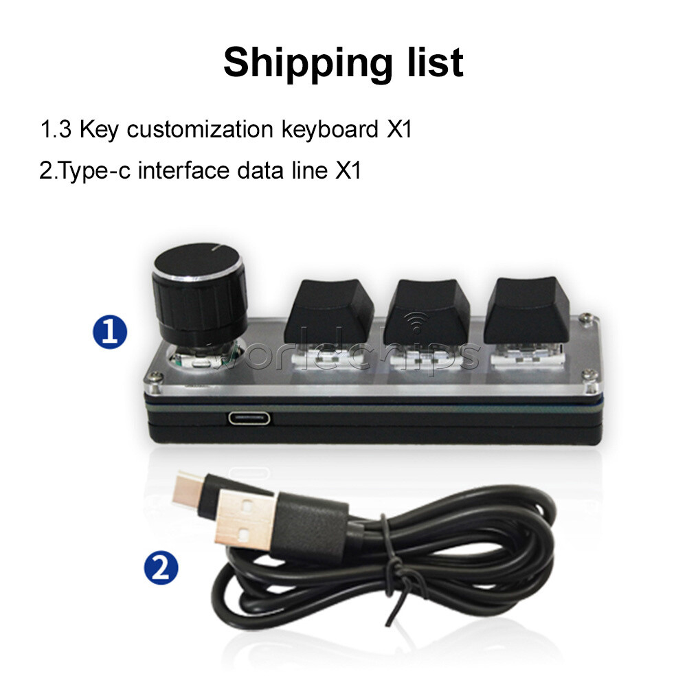 Type-c Programming Custom Knob Keyboard RGB 3 Key Copy Paste Mini Button + Cable