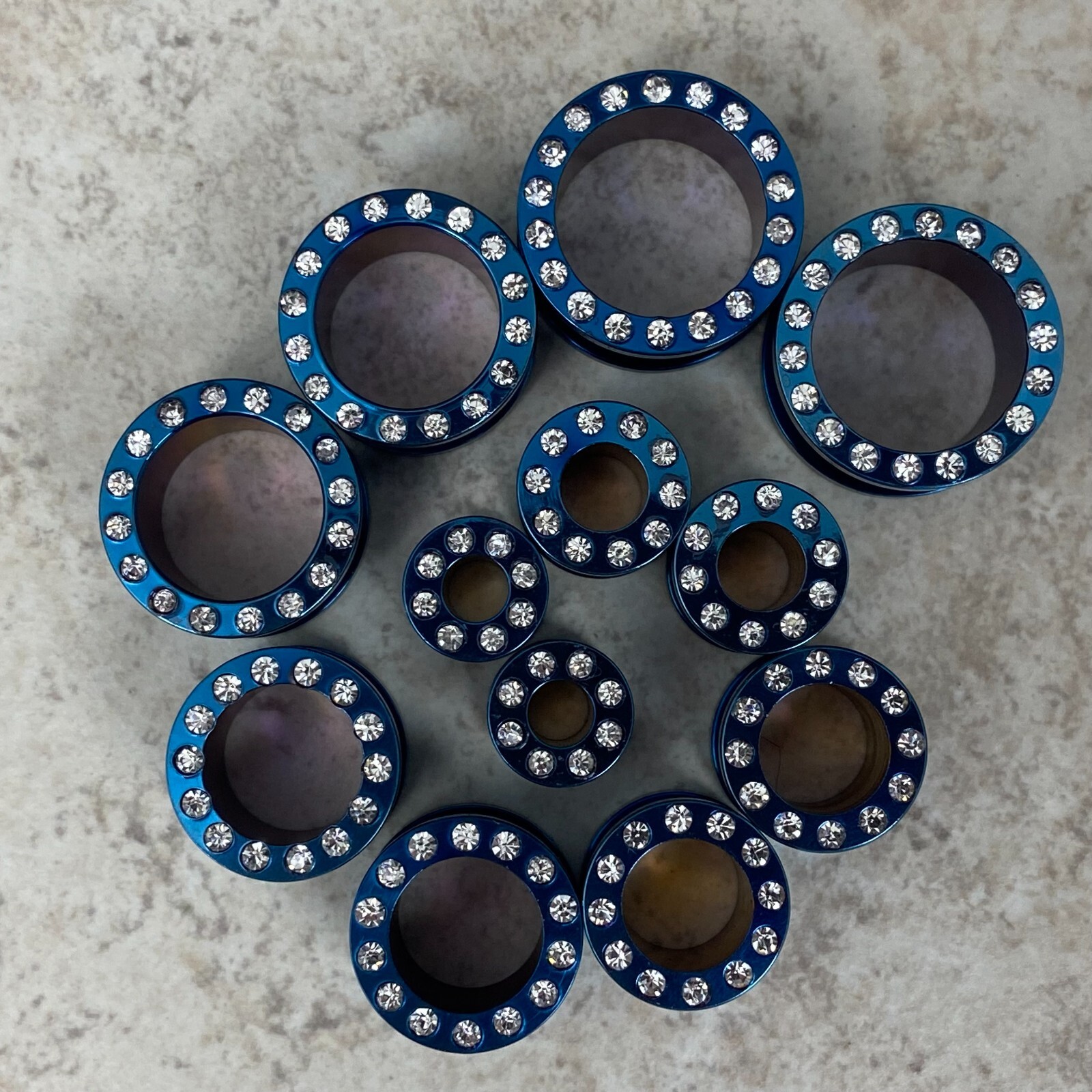 Pair of Blue CZ Steel Screw on Tunnels set gauges plugs PICK SIZE