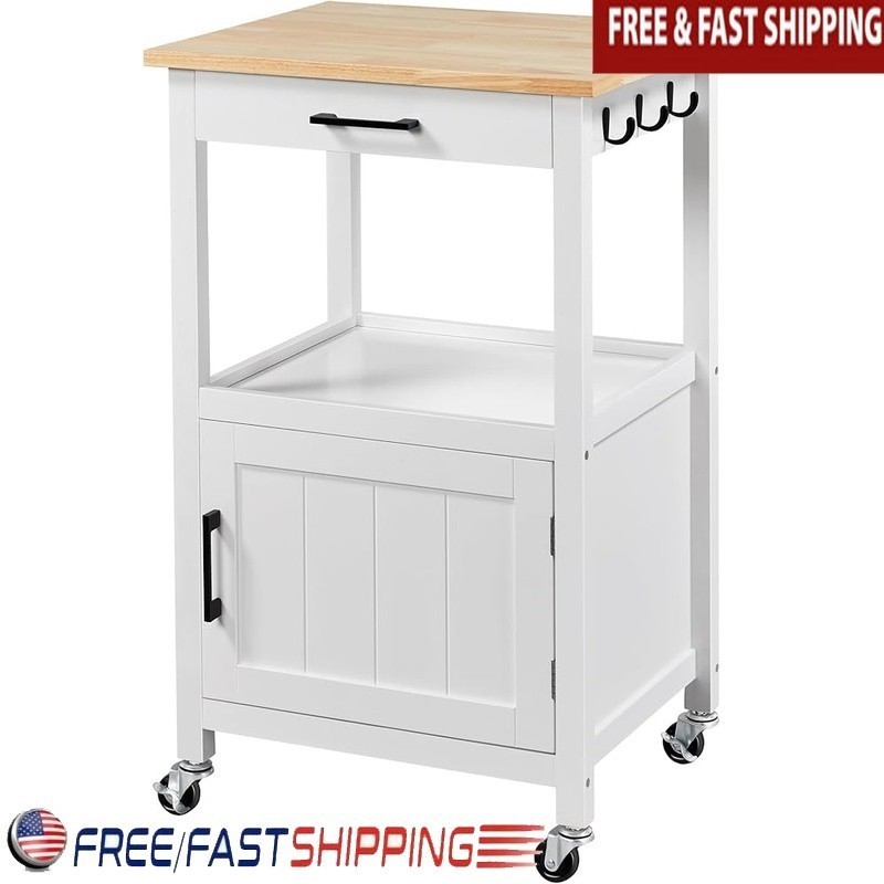 Movable Kitchen Cart W/ Lockable Wheels Storage Hooks Compact Elegant Design New