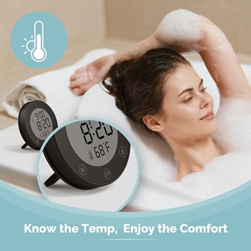 Shower Timer Clock Waterproof Bathroom Timer – Digital Wall Clock with Black