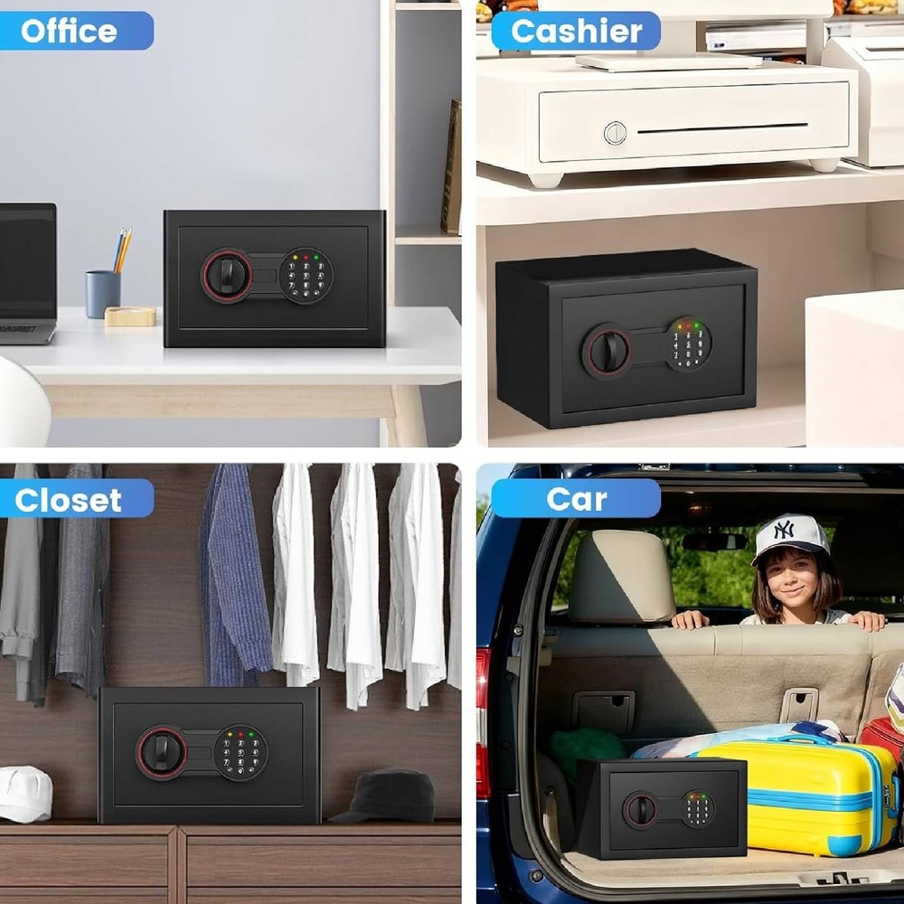Safe Box 6.69"H with Alarm System Sensor LED Light Wall/Floor Mountable