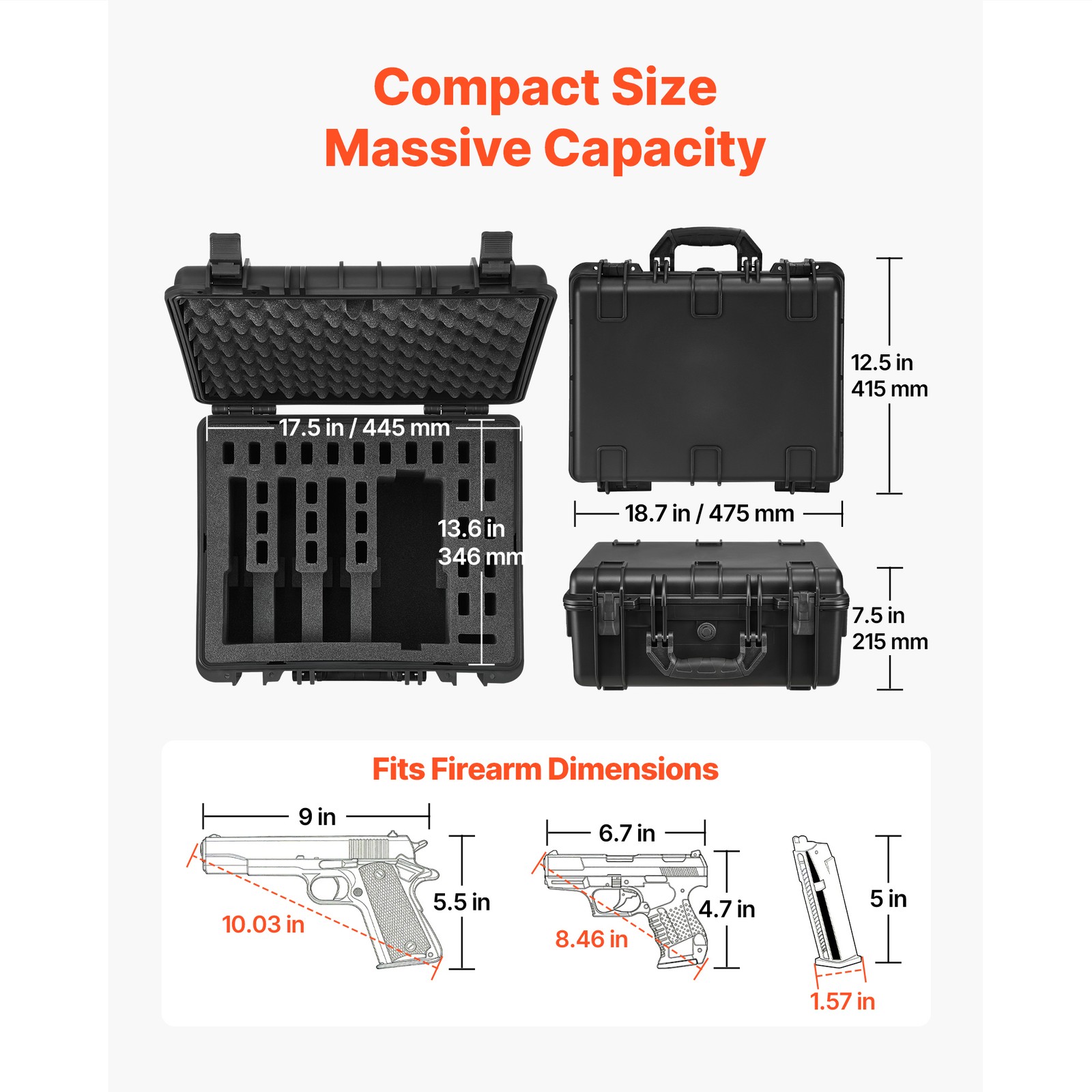Uimoso Hard Pistol Case with Foam Lining for Secure Storage, 18.7x12.5x7.5 in
