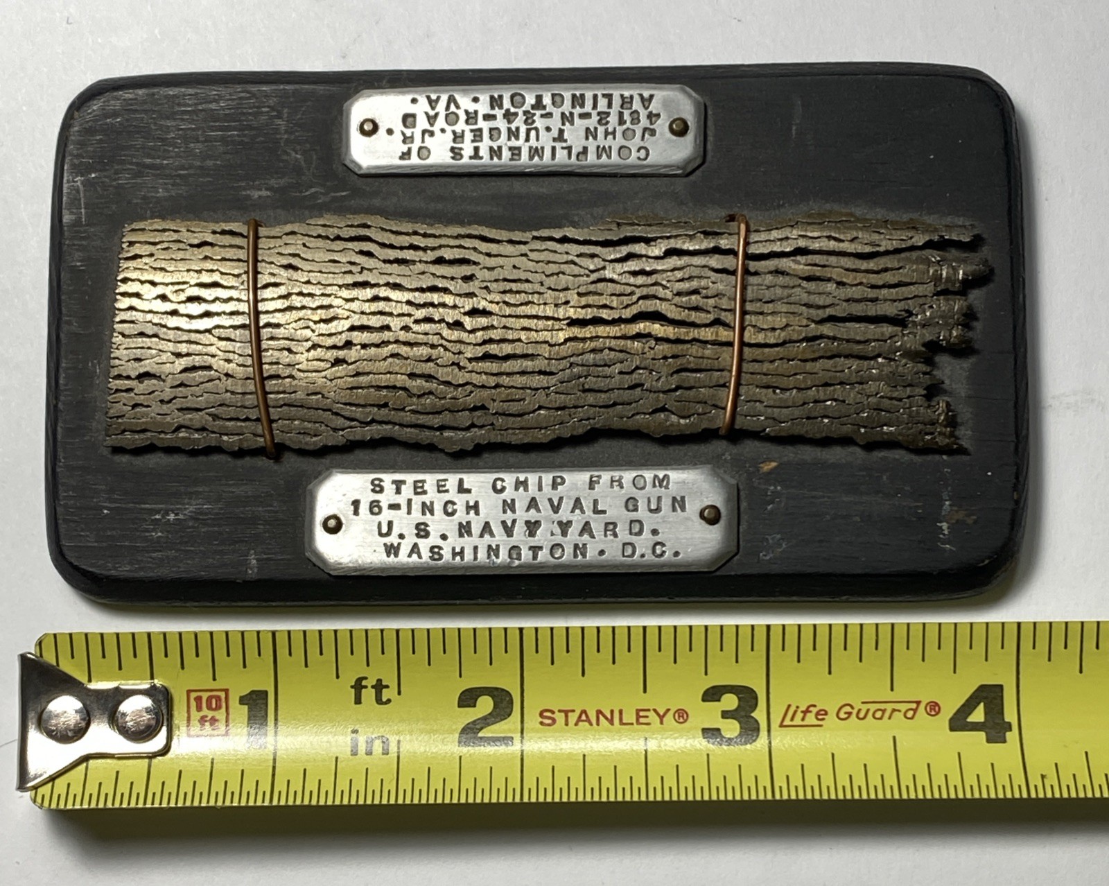 READ Vintage Souvenir STEEL CHIP FROM 16 Inch U.S. NAVAL GUN John T. Unger Jr