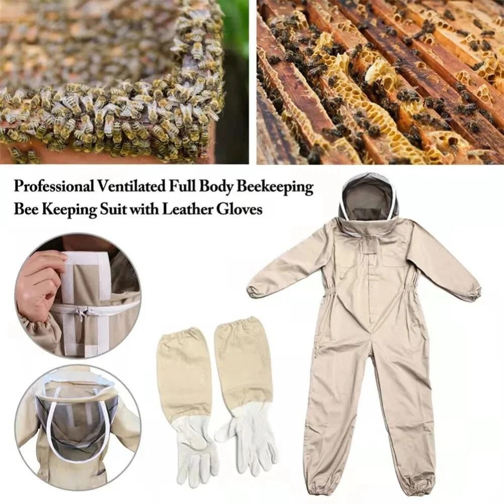 XXL Full Body Ventilated Beekeeping Suit with Veil Hood & Gloves Protective Bee