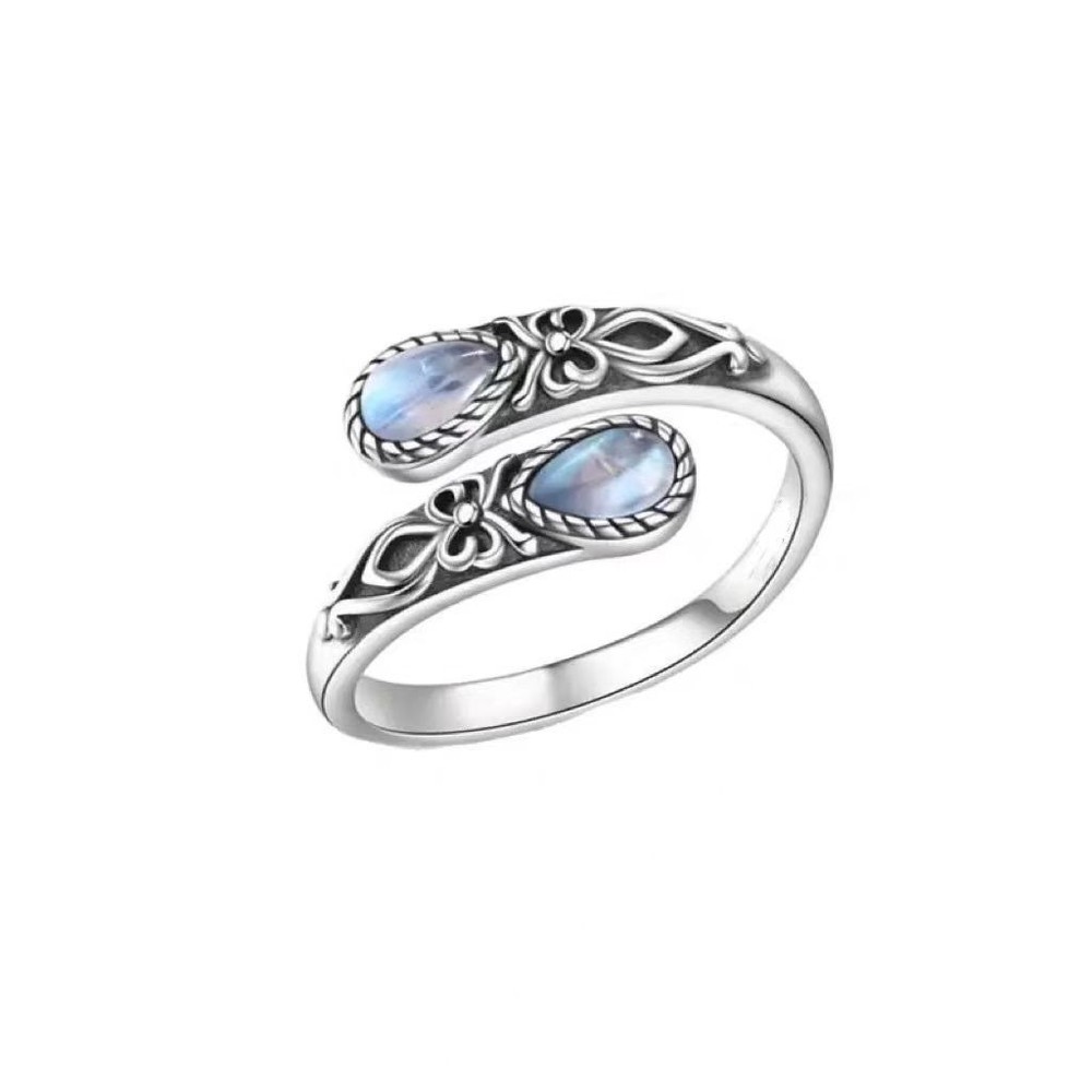 Moonstone Crystal Spoon Ring Adjustable Vintage